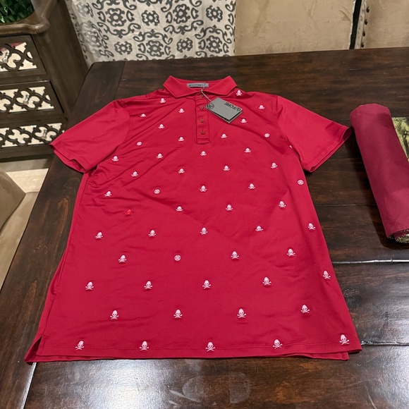 G/Fore Men's Large Embroidered Skull & Tees Tech Jersey Polo MSRP $120 - Picture 4 of 7